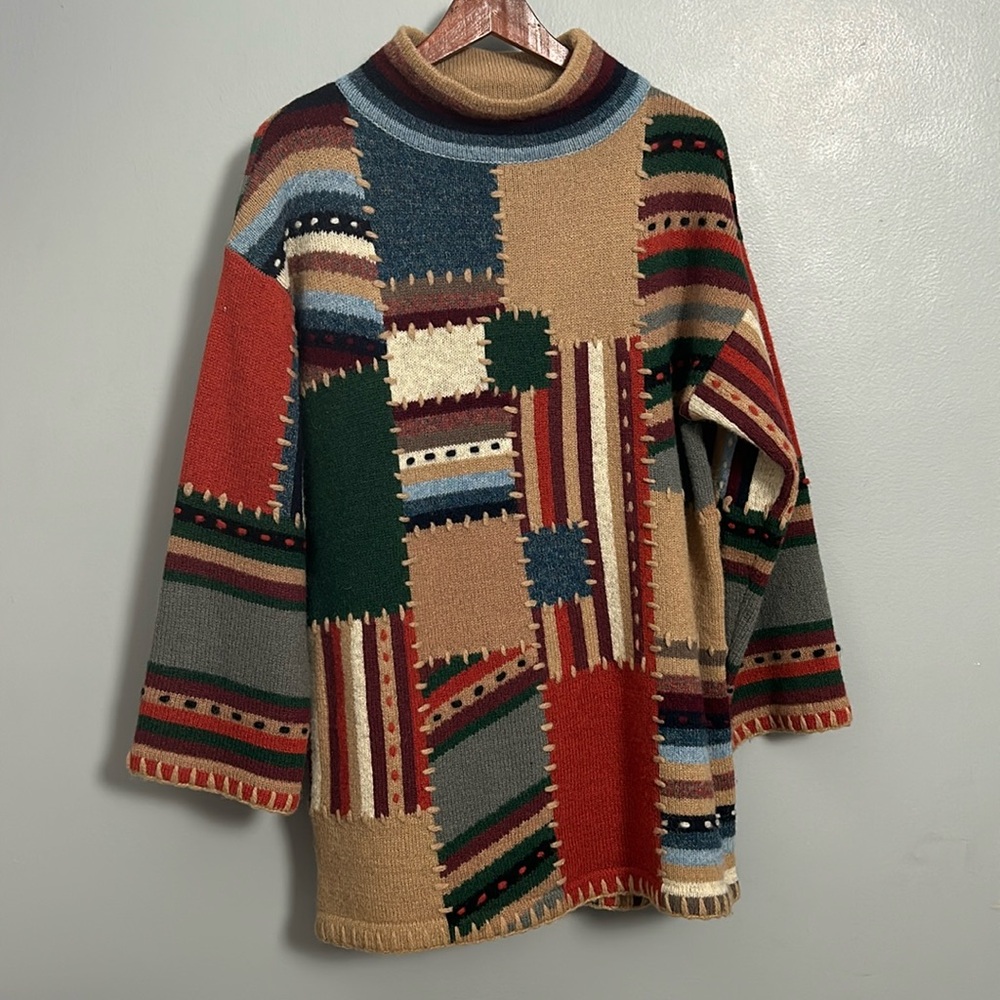 Vintage Women’s Mock Neck Long Patchwork Look She… - image 1